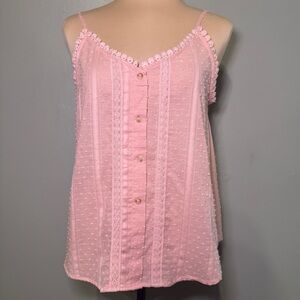 Mine Pink Blush Swiss Dot Lace Tank Top Cami Shirt Adjustable Straps Size Medium